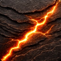 The LodeFlow icon: a seam of molten ore running through dark, layered stone.